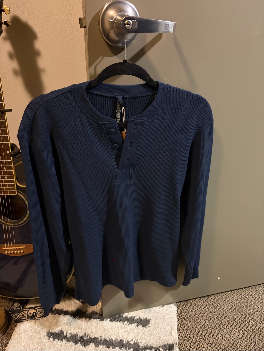 Skims Heavy Waffle Long Sleeve Henley Navy Xxs